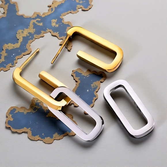 🆕️Minimalist Chic Two Tone C Hoop Earrings 18K Gold Plated Stainless Steel - Picture 1 of 12